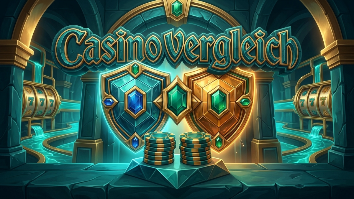 Infografik zum Casino-Vergleich mit Gegenüberstellung von Kriterien und Sicherheitsmerkmalen